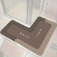 thumbnail image 1 of Bathroom Rug under $5! Yannianjz L-Shaped Bath Mat, Corner Absorbent Bathroom Rug, Non-Slip Kitchen Floor Mat, Memory Foam Carpet for Tub Shower, 80x80cm Grey Blue Brown, 1 of 6