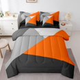 thumbnail image 1 of YST , Triangle Géométrique, Ensemble de Douillette, Abstrait Moderne, 7 Pcs, Patchwork, Orange et Gris, Grand Lit, 1 of 5