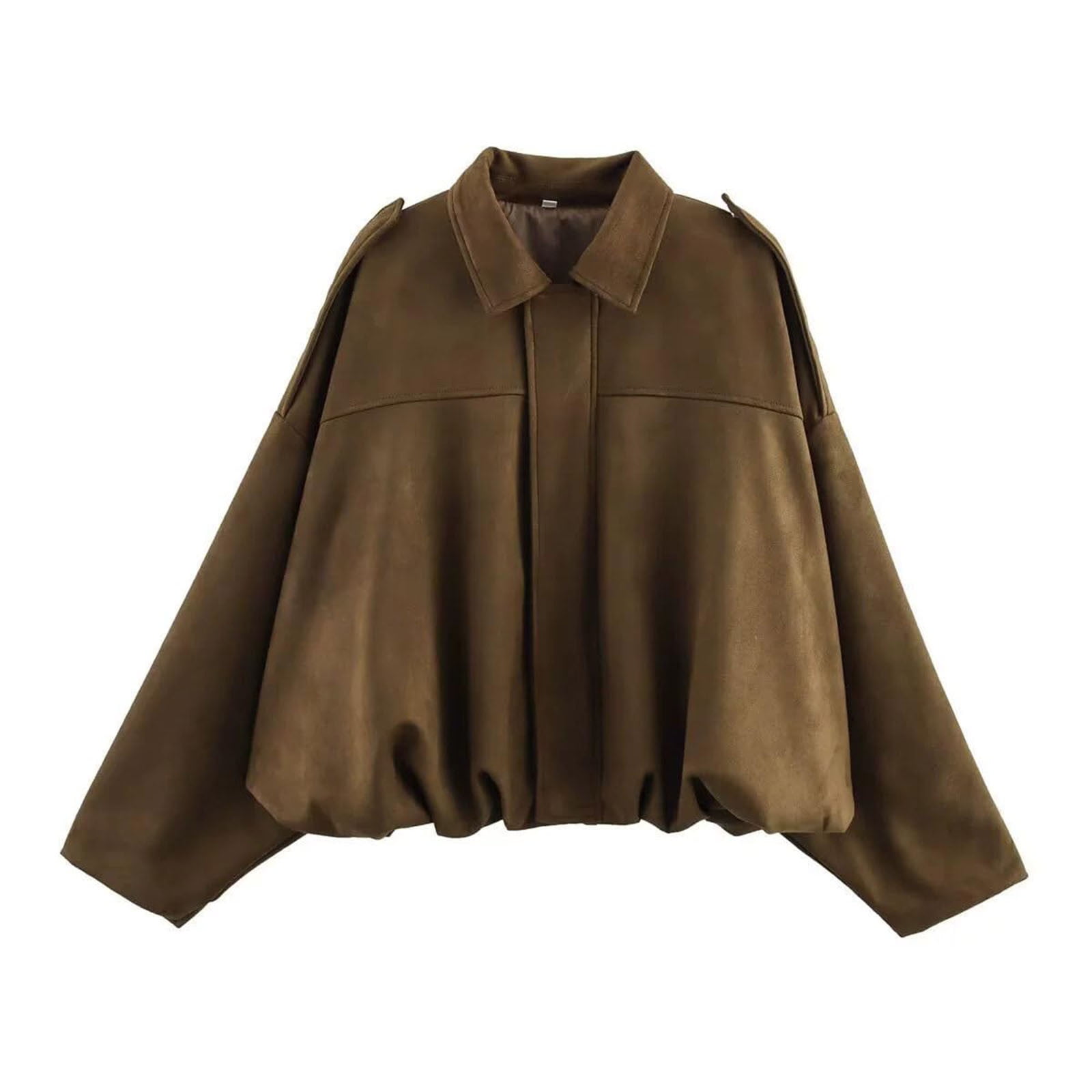 Mceream Women's Faux Suede Bomber Jacket Fall Winter Lapel Coat Casual Oversized Long Sleeves Trendy Streetwear Outerwear Plus Size Chaquetas Para Muj
