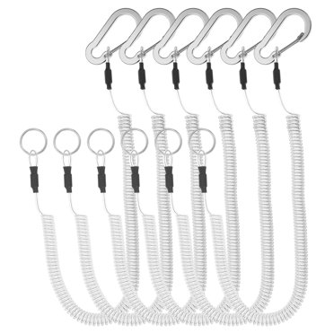 6 Pcs Sangles de Ressort Rétractables, Cordon de Lanière en Spirale de 6 Pouces avec Clip en Aluminium et Anneau de Clé, Transparent