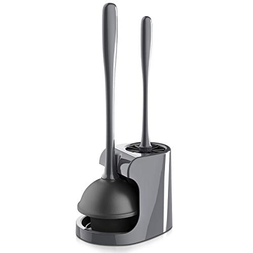 MR. SIGA Toilet Plunger and Bowl Brush Combo for Bathroom Cleaning, Gray, 1 Set