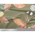 thumbnail image 2 of Soimoi Green Rayon Fabric Leaves & Peach Floral Decor Fabric Printed BTY 56 Inch Wide, 2 of 3