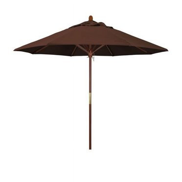 California Umbrella MARE908-5432 9 ft. Wood Market Umbrella Pulley Open Marenti Wood-Sunbrella-Bay Brown