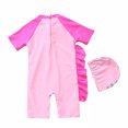 thumbnail image 2 of HAWEE Swimsuit for Girls One Piece Swimwear Unicorn Bathing Suit Short Sleeve Rash Guard Swimwear Zip with Hat, 2 of 6