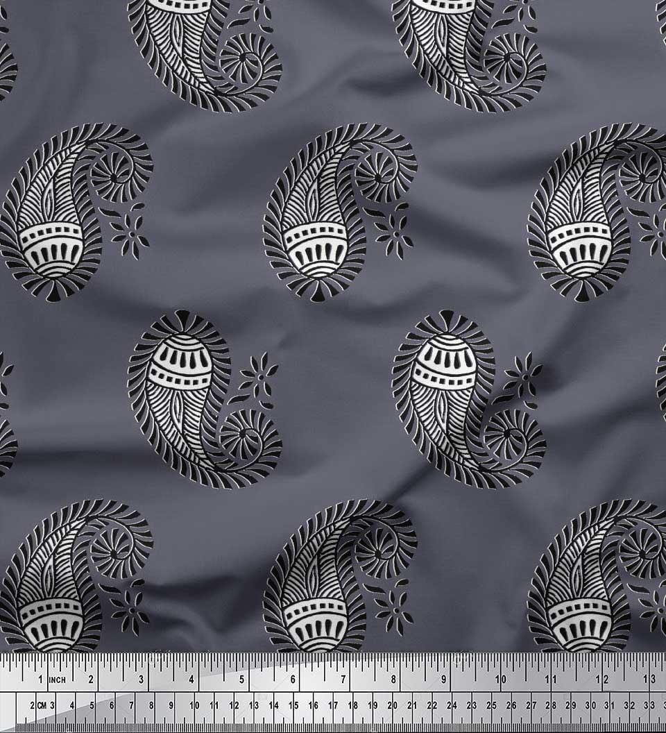 Soimoi Rayon Crepe Fabric Paisley Block Print Fabric by Yard 46 Inch Wide
