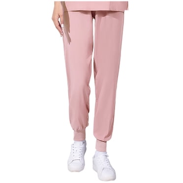 yoeyez Scrubs Cargo Joggers for Women Elastic Waistband Jogger Pant Cinch Bottom Cargo Pant Comfy Uniform Nurse Workwear, Pink S