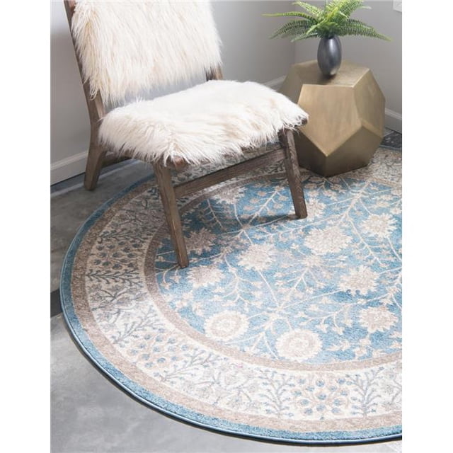 Unique Loom 3131719 7 Pi 3 Po x 7 Pi 3 Po Gneis Salzburg Tapis Rond&44; Bleu