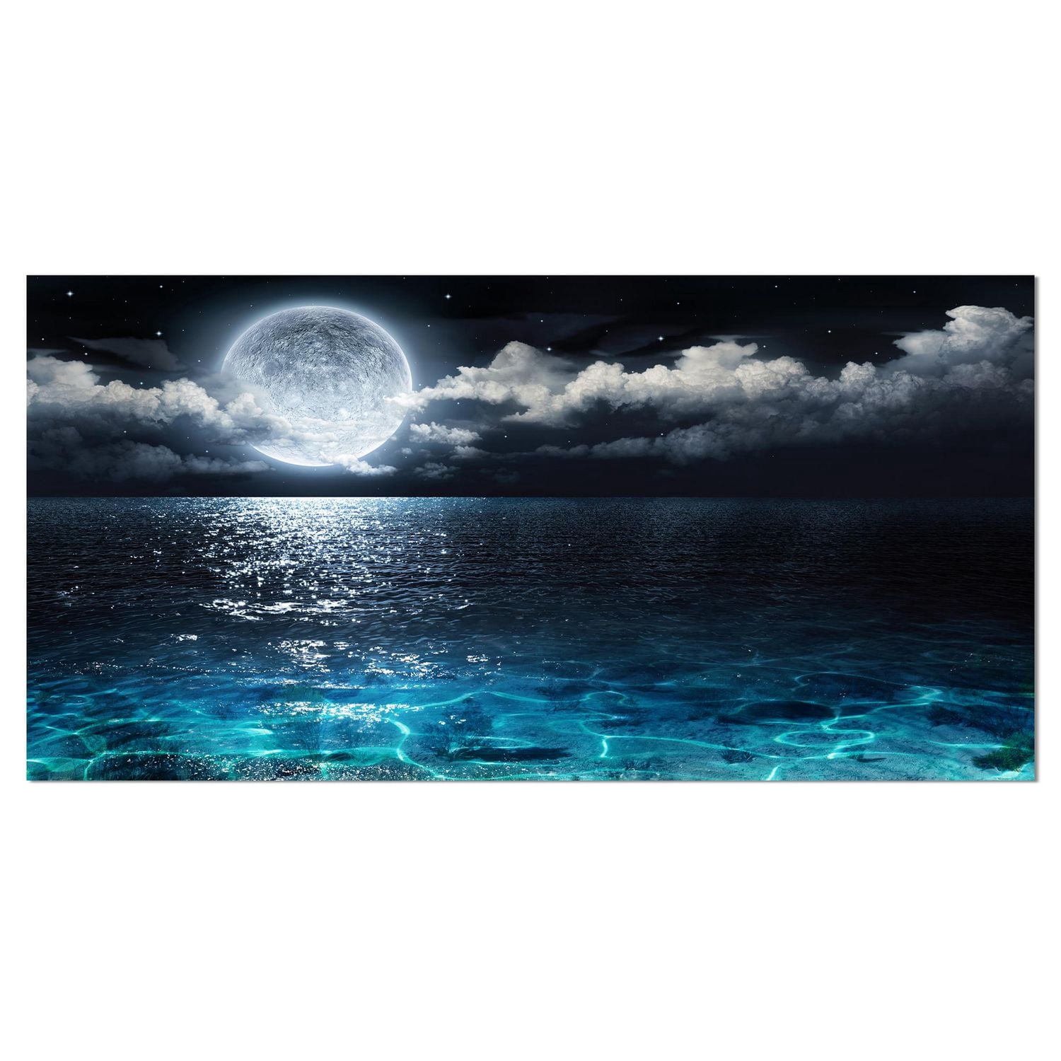 Designart Pleine lune romantique sur la mer Art mural sur toile