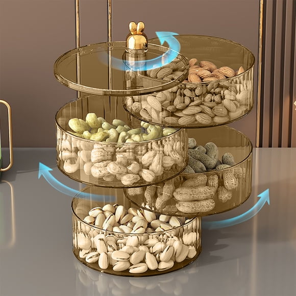 Divided Serving Tray, Snack Container with Lid and Handle, Portable Snack Organizer for Fruit, Vegetables, Nuts, Candy, Party and Picnic, Multi-Layer Rotating Design