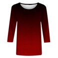 thumbnail image 4 of VSSSJ Hauts à Manches 3/4 pour Femmes Décontractés Tendance Imprimé Dégradé Manches Raglan Col Ras du Cou Coupe Décontractée Tunique Respirante T-Shirt Bordeaux S, 4 of 4