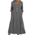 thumbnail image 1 of Pisexur Robes d'Automne pour Femmes Col Rabattu Manches 1/2 Robe Maxi Mode Élégante Couleur Unie Robes de Retour à la Maison Décontractées Fluides Col en V Boutonnée Robe de Cocktail, 1 of 6