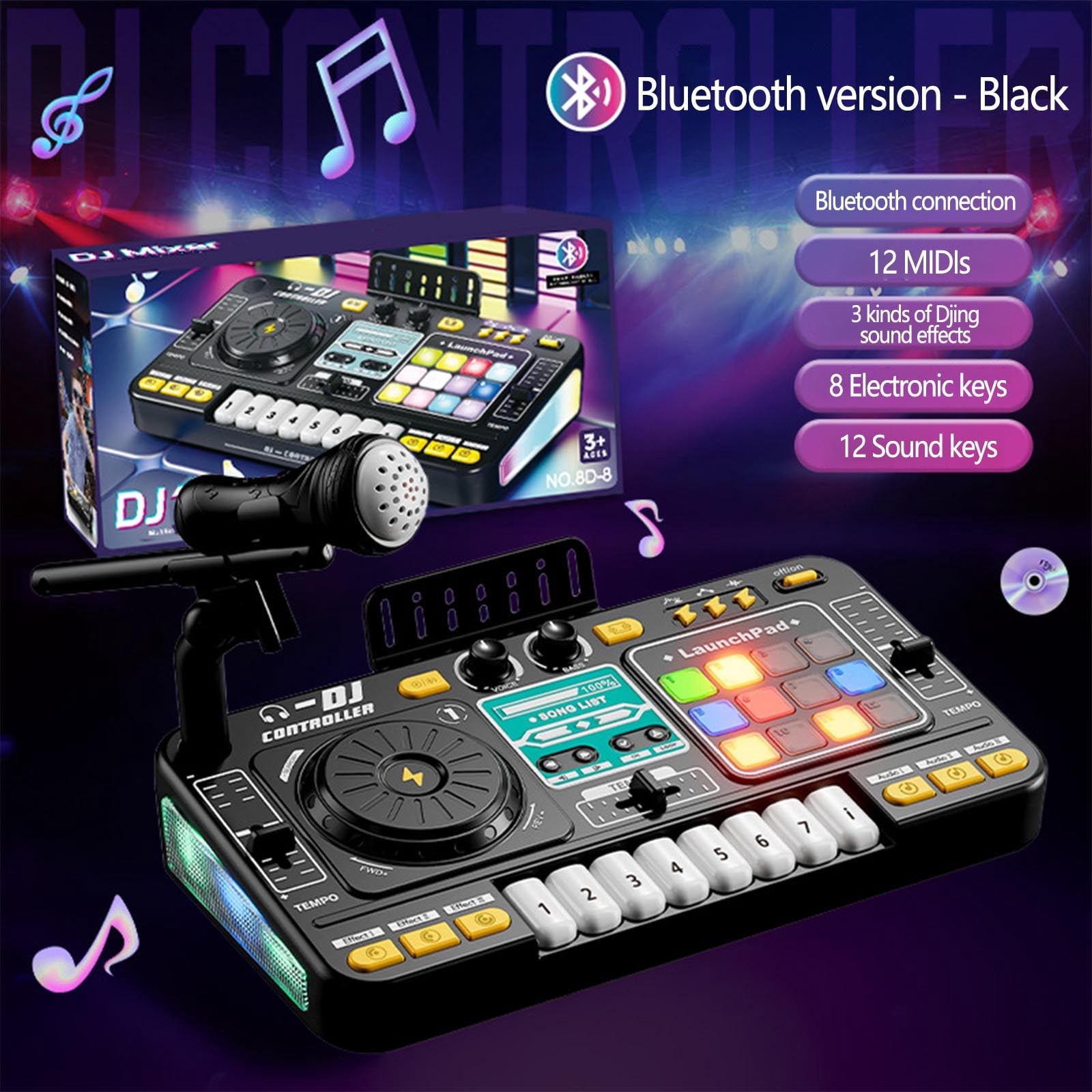 Aodebiao DJ Mixer Table , Music Toys with Piano Keys, DJ Turntable