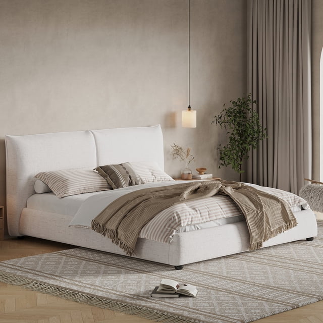 Noble House King Linen Platform Bed,Beige