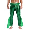 thumbnail image 1 of TiaoBug Mens Metallic Shiny Mermaid Flare Pants Ruffled Tulle Trims Fishscale Print Tights Leggings Green 4XL, 1 of 5