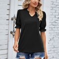 thumbnail image 5 of Birdeem Womens Summer Summer Solid Color V-Neck Pleated Loose Short Sleeve Top, 5 of 5