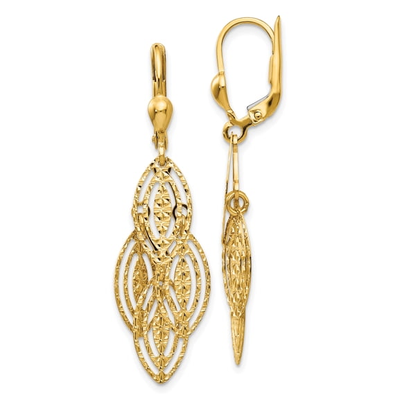 14k Yellow Gold Dangle Leverback Earrings Drop
