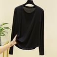 thumbnail image 2 of Haut de Pyjama en Modal pour Femmes 2025 Été T-Shirts à Col Rond Chandails à Manches Longues Coupe Décontractée Vêtement de Nuit Confort Tenue d'Intérieur Ultra Doux Chemise de Nuit Texturée, 2 of 4