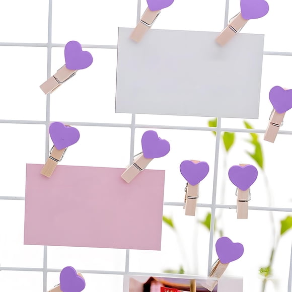 cpengpj Pinces Photo en Bois en Forme de Cœur pour la Déco de la Saint-Valentin, 4 Couleurs Rose Violet Noir Rouge