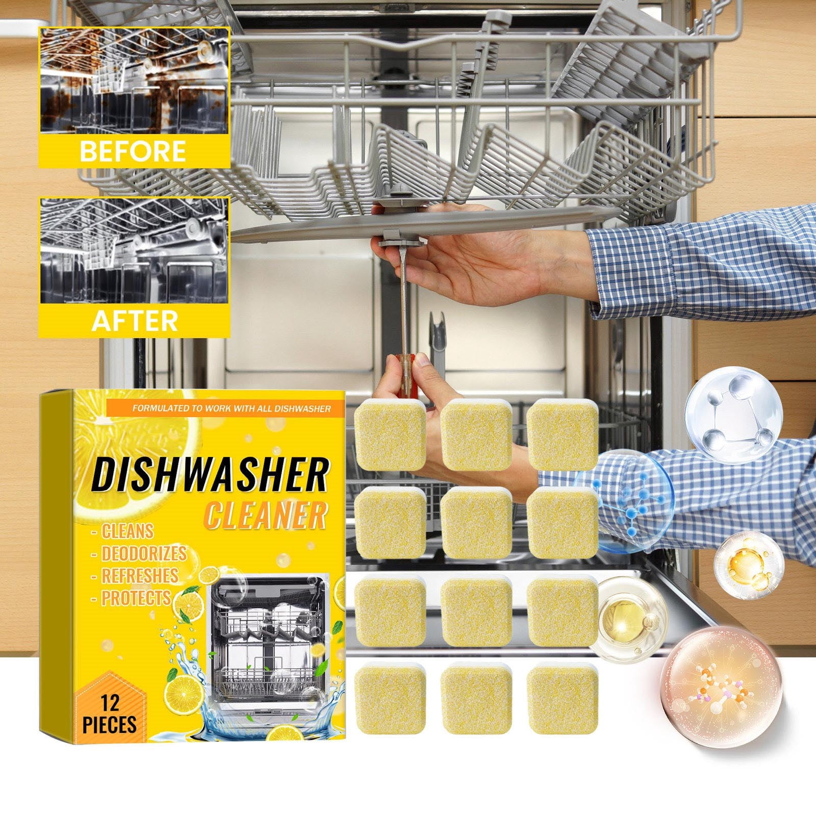 yellow Dishwasher Cleaning Sheet Decontamination Degreasing Scale Cleaning Sheet Dishwasher Cleaning Special Maintenance Sheet