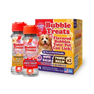 Bubble Treats Variety Pack: Peanut Butter Swirl & Maple Bacon Pet Bubbles (2.5 Fl Oz 4-Pack) Edible Bubbles for Pets - Assorted Flavors Great for Toys & Interactive Play