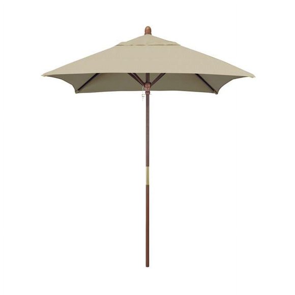 California Umbrella MARE604-5422 6 ft. x 6 ft. Wood Market Umbrella Pulley Open Marenti Wood-Sunbrella-Antique Beige