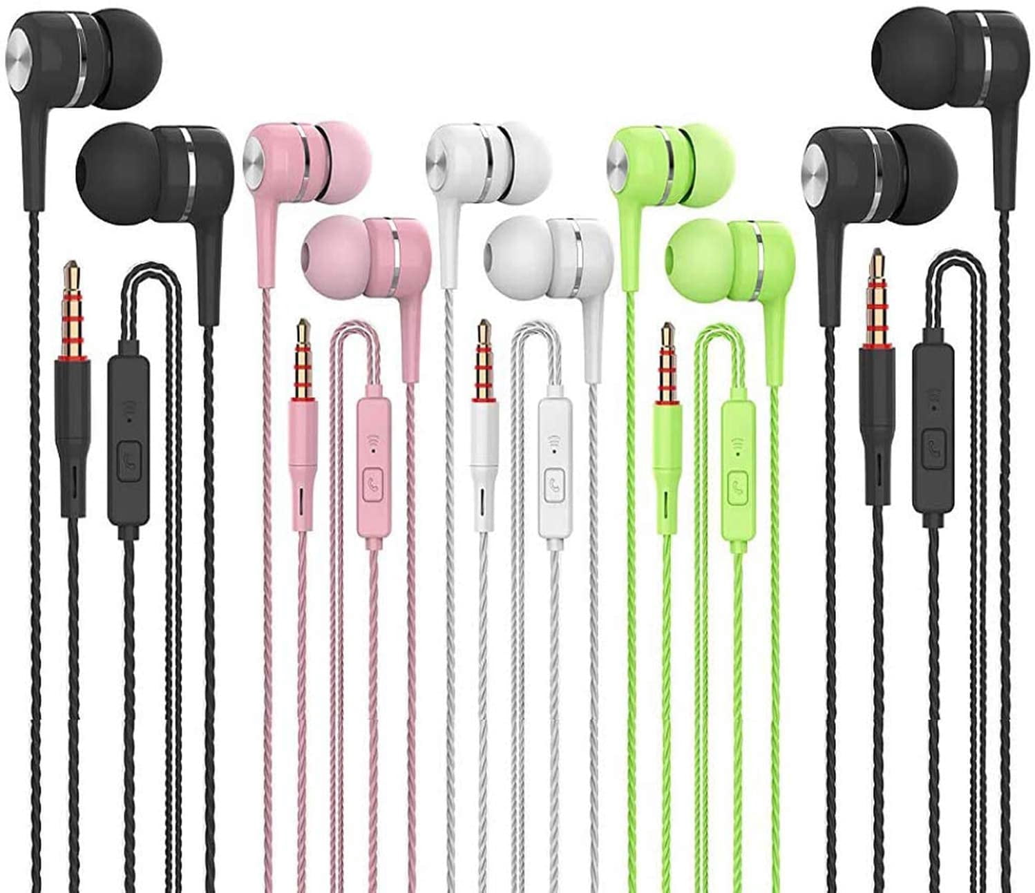Earbuds Earphones with Microphone,5pack Ear Buds Wired Headphones