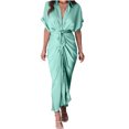 thumbnail image 1 of Pompotops Robe d'Été Décontractée à Manches Courtes pour Femmes, Sexy, Unie, avec Boutons et Ouverture à la Fourche, 1 of 5