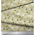 thumbnail image 3 of Soimoi Beige Crepe Silk Fabric Mushroom,Oaknut & Rabbit Animal Printed Craft Fabric by The Yard 42 Inch Wide, 3 of 3
