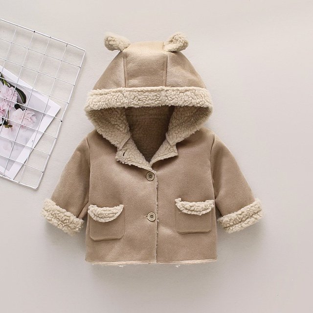 AAMILIFE Bébé Ours d'Automne et d'Hiver Oreilles Daim Capuche Veste Chaude composite Fausse Fourrure