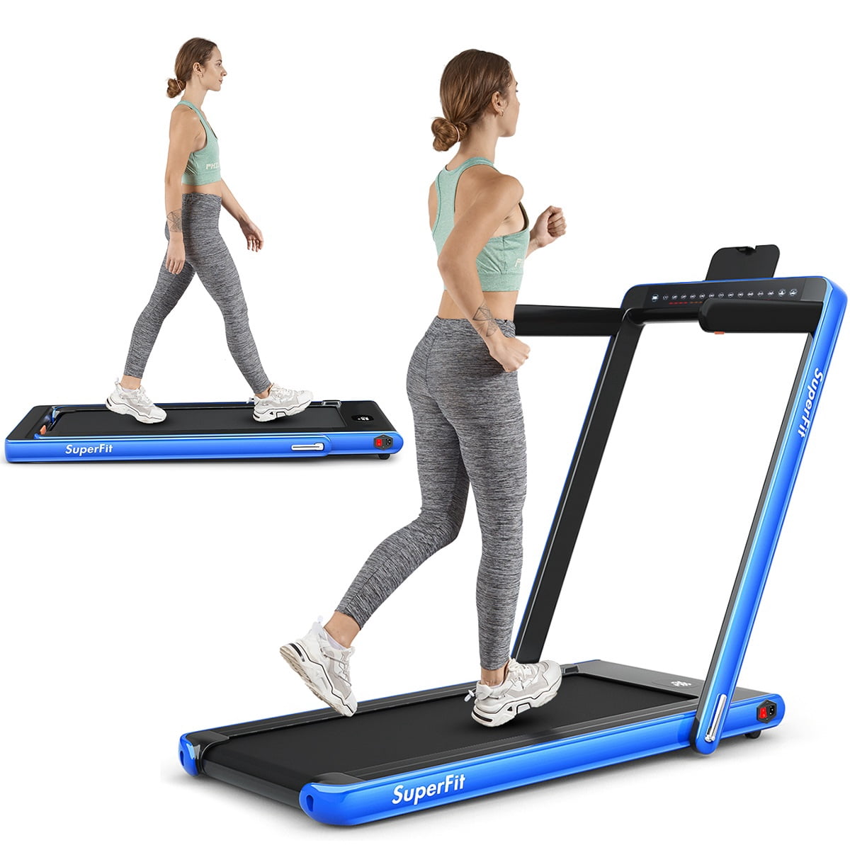 Patiojoy 2-In-1 Folding Treadmill 2.25HP Electric Walking Jogging Machine with Dual Display Blue