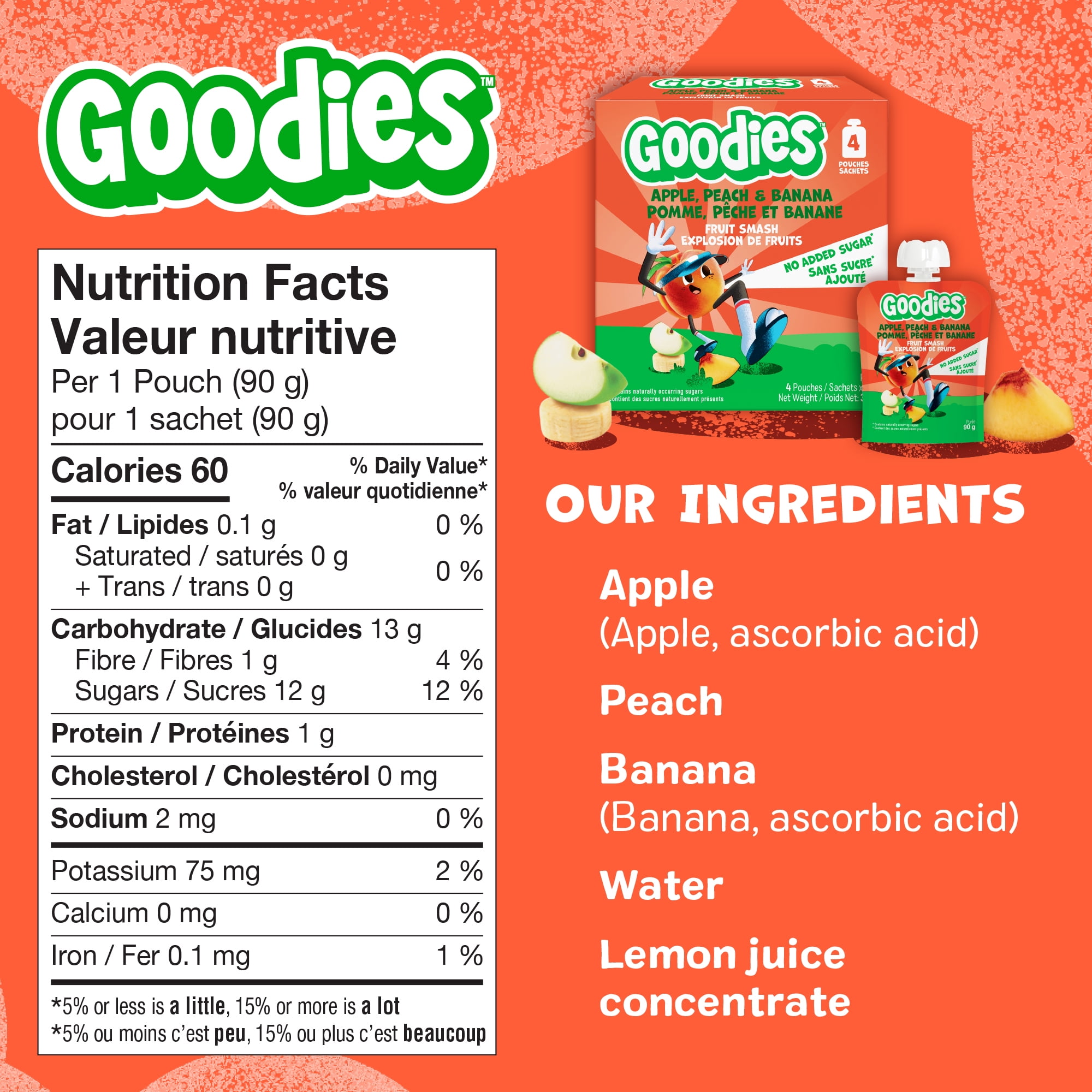 Goodies Sachet Purée de Fruits Pomme, Pêche et Banane pour Enfants 90g