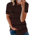 thumbnail image 1 of pxiakgy T-Shirts pour Femmes Mode t-shirt Ample à Manches Courtes Col Rond Imprimé Rayé Hauts T-Shirts Femmes Café + 5TG, 1 of 3