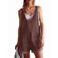 thumbnail image 2 of Women Casual Denim Short Overalls Rolled Cuff Barrel Shorts Jumpsuit Rompers Brown S, 2 of 8