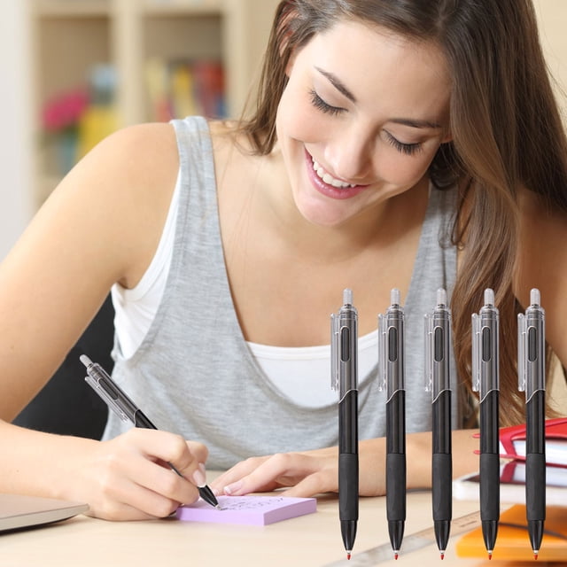 Gel Pens 0.5mm Fine Point Black Ink | 5 Pack Smooth Writing Frosted Non-Slip Grip | Multicolor Professional Office Journal Note Pens | Durable Clip | 2ml Each | 15cm Size | Gift Set