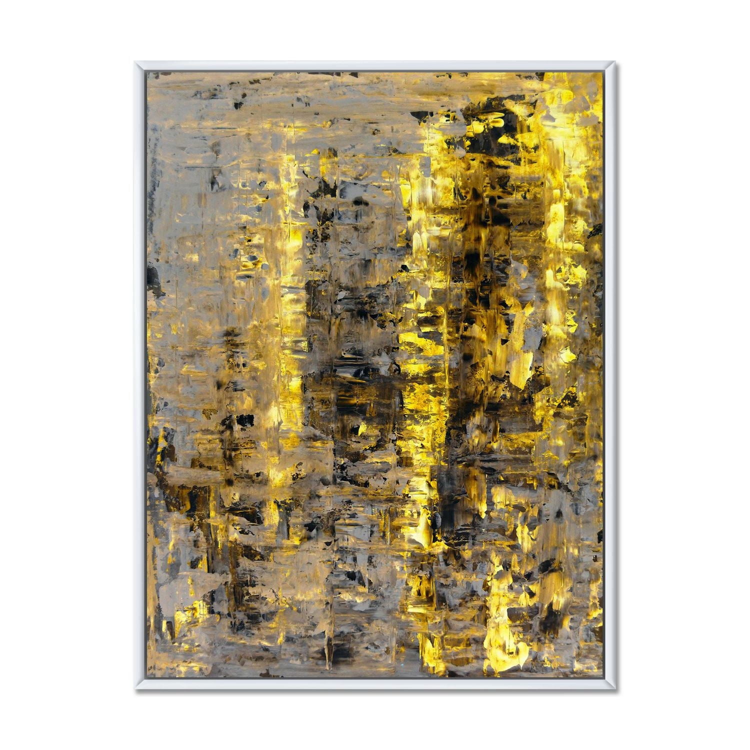 Designart Yellow Meets Grey Abstract ART II FLOAT FRAME WALL