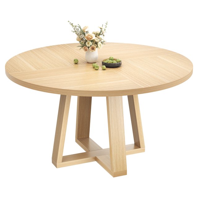 47 Inch Modern Farmhouse Round Dining Table for 4-6, Sturdy Cross Base Space-Saving Table for Kitchen & Dining Room