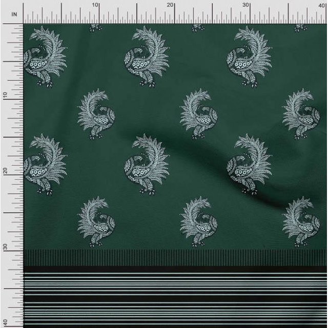 Soimoi Poly Crepe Fabric Stripe & Peacock Panel Fabric Prints by Yard 42 Inch Wide