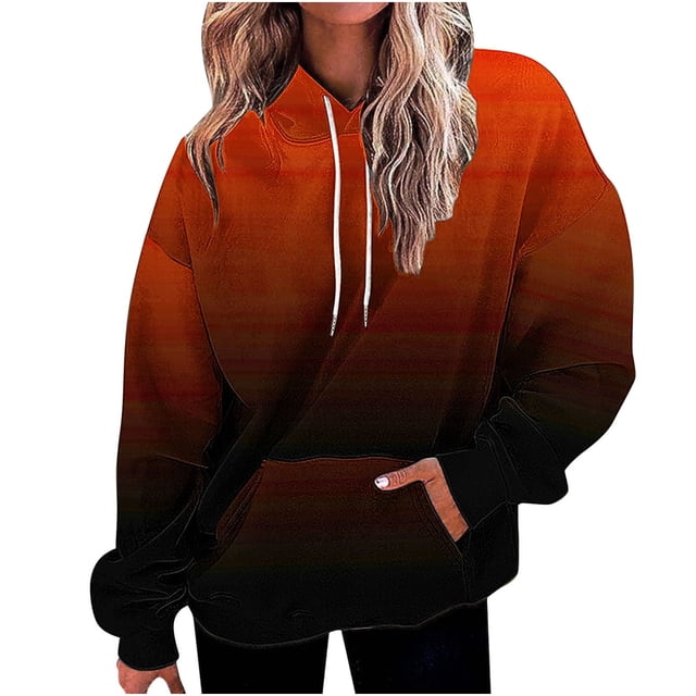 Rbaofujie Chandails pour Femmes Automne Chandail à Capuchon à Manches Longues Ample pour Femmes Haut de Sport Rouge Chandail à Capuchon pour Filles