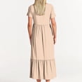 thumbnail image 4 of Penkiiy Robe T-Shirt d'Été Décontractée pour Femme à Manches Courtes, Col Rond, Basique Évasée, Fluide, Plage, Vacances, Robe Soleil, TG, Beige, 4 of 5