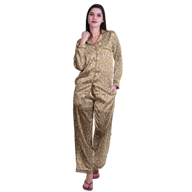 Moomaya Button Down Pajama Set For Women Notch Collar Nightwear Pants Loungewear