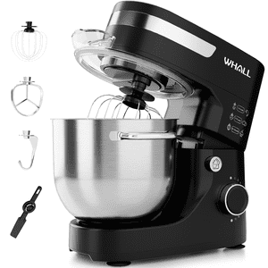 WHALL 12-Speed 5.5 Qt Tilt-Head Stand Mixer, Black with Dough Hook, Wire Whip, Beater,Stainless Steel Bowl