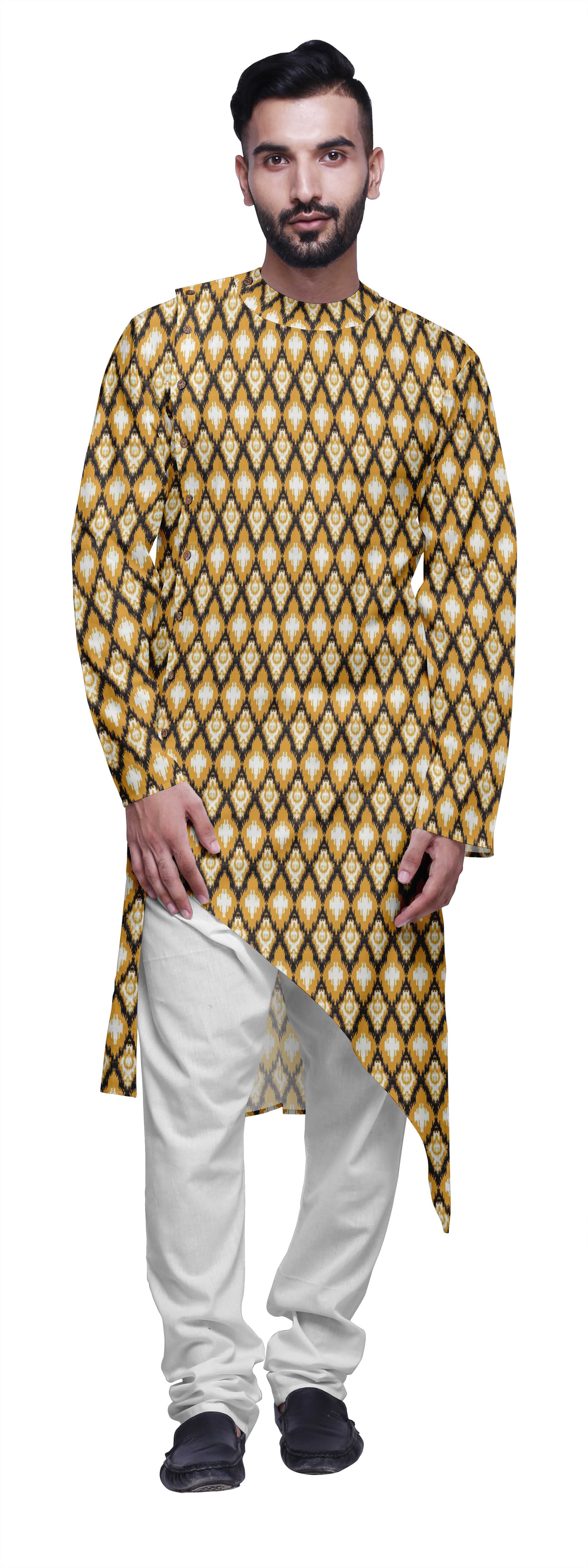 Atasi Ensemble Kurta Asymétrique Décontracté Imprimé pour Hommes Kurta Long de Designer pour Garçons