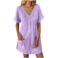 thumbnail image 2 of FcBaudy Robe à Manches Courtes à Col en V, Robes d'Été pour Femmes, Nouvelles Robes pour Femmes Robe à Manches Courtes à Col en V de Couleur Unie avec Poches Robe à Manches Courtes à Col en V Robe pour Femme, 2 of 7