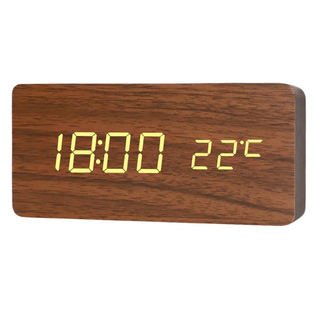 yuksok Digital Alarm Clock USB/Battery Wooden Setting LED for Office Home Decor Brown