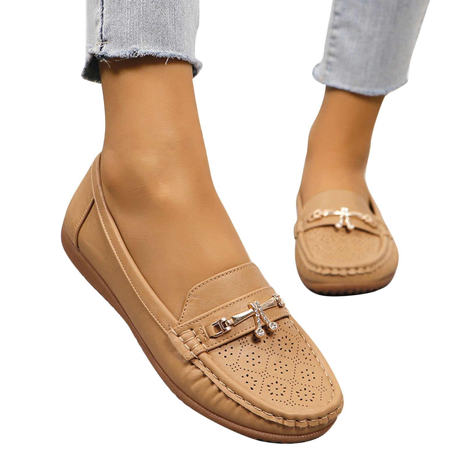 Pisexur Chaussures pour Femmes à Semelle Plate, Chaussures « Beans », Bout Rond Surdimensionné, Décolleté Peu Profond, Mancherons Ajourés, Chaussures pour Femmes à Strass
