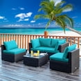 thumbnail image 3 of Patiojoy 5PCS Rattan Patio Furniture Set Cushioned Sofa Chair Coffee Table Set Easy Assemble Turquoise, 3 of 10