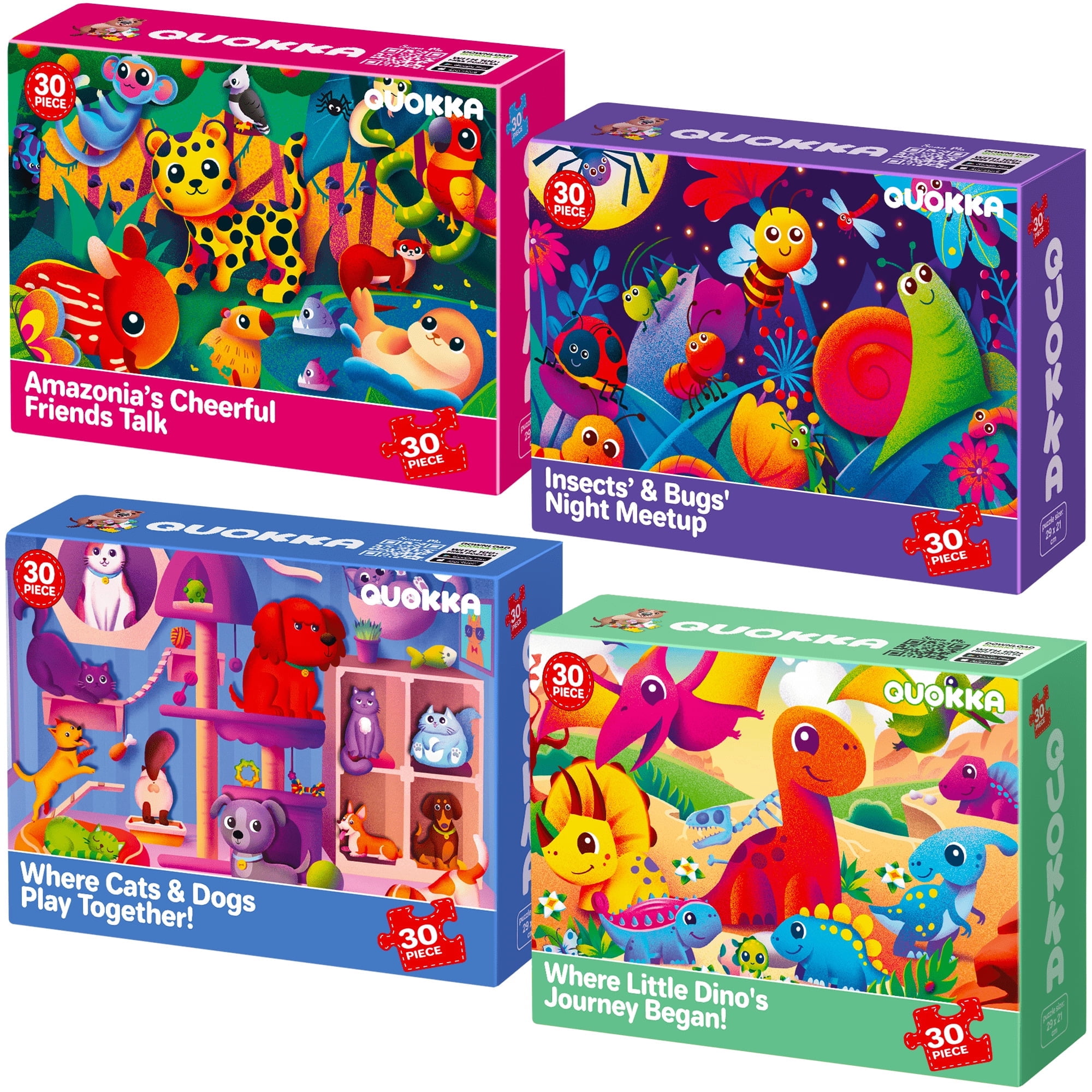 QUOKKA 4 Puzzles Set for Toddlers 3-5 4 x 30 Pieces Puzzles for Kids Ages 3-4