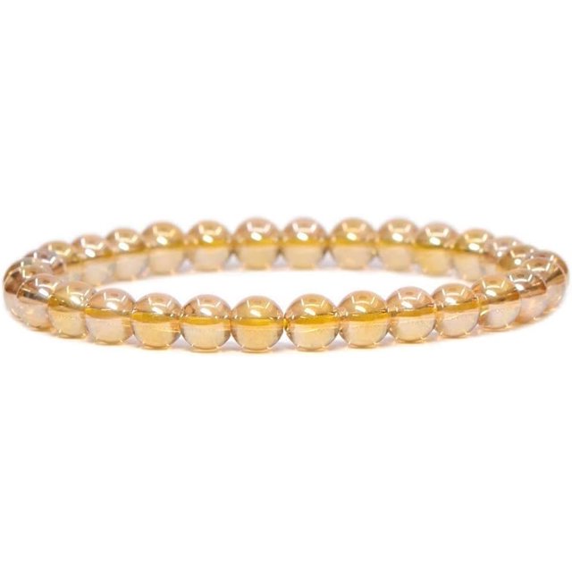 Bracelet Extensible en Perles Rondes de 6 mm avec Pierre Précieuse en Quartz Or Champagne Revêtue 6,5 Pouces