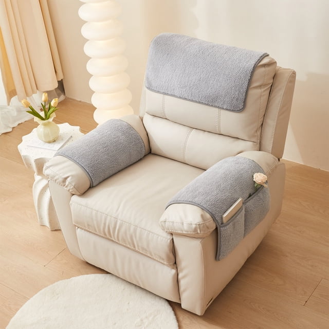 Cagogo Furniture Protector Armrest Cover, Lambskin Recliner Armrest Cover, Washable Sofa Armrest Protector, Non-Slip Plush Armrest Pad, Storage Bag Included, for Recliners and Sofas, Wool Material