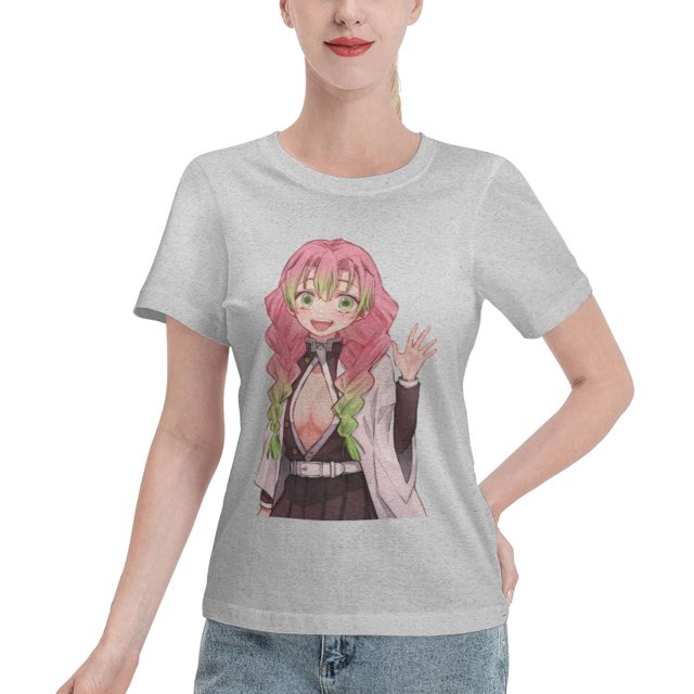T-Shirt Basique à Manches Courtes pour Femmes Demon Slayer Lame Temple Ganlu Mili